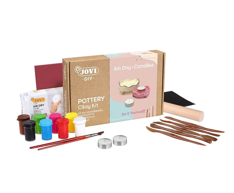 Jovi - DIY Bougeoirs Air Dry | Kit créatif pour fabriquer 2 bougeoirs avec argile autodurcissante + bougies peintures – Image 3