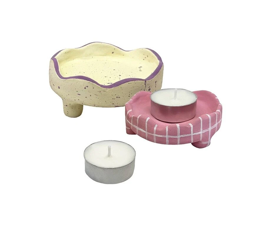 Jovi - DIY Bougeoirs Air Dry | Kit créatif pour fabriquer 2 bougeoirs avec argile autodurcissante + bougies peintures – Image 2