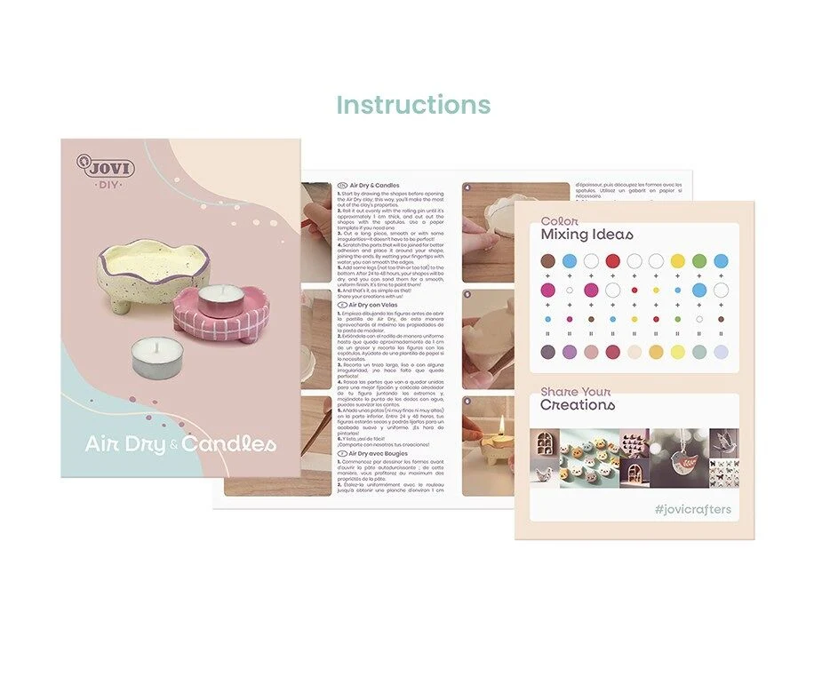 Jovi - DIY Bougeoirs Air Dry | Kit créatif pour fabriquer 2 bougeoirs avec argile autodurcissante + bougies peintures – Image 4