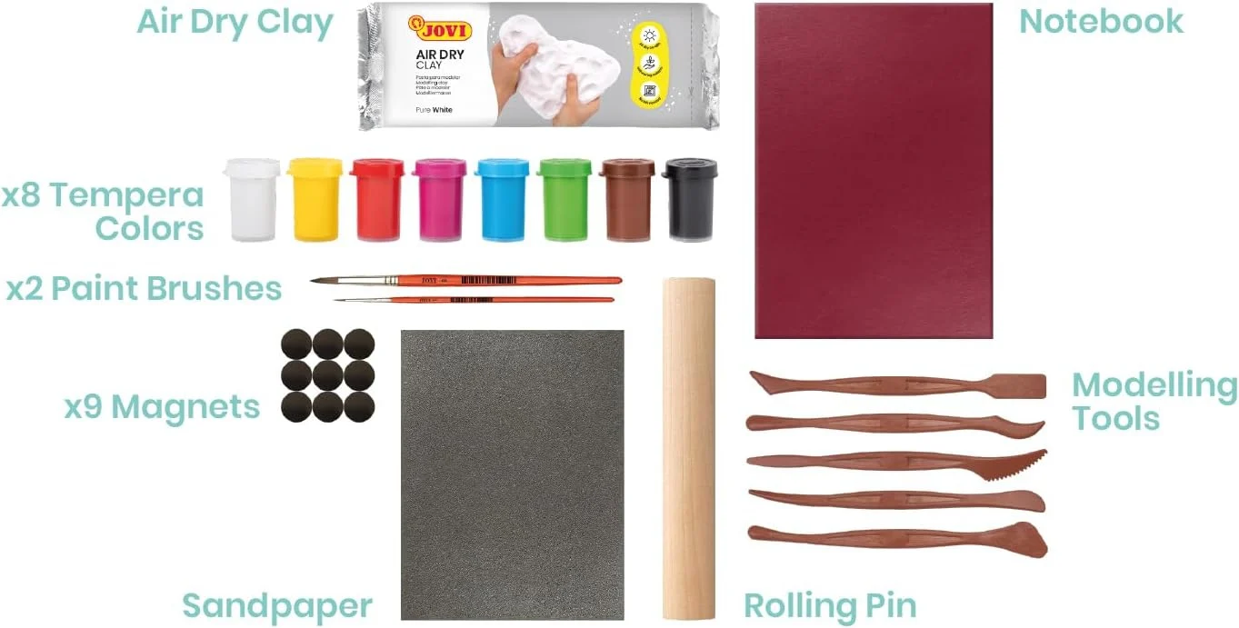 Jovi - DIY Air Dry Magnets | Kit créatif pour fabriquer 9 aimants en argile autodurcissante + peintures & outils – Image 2