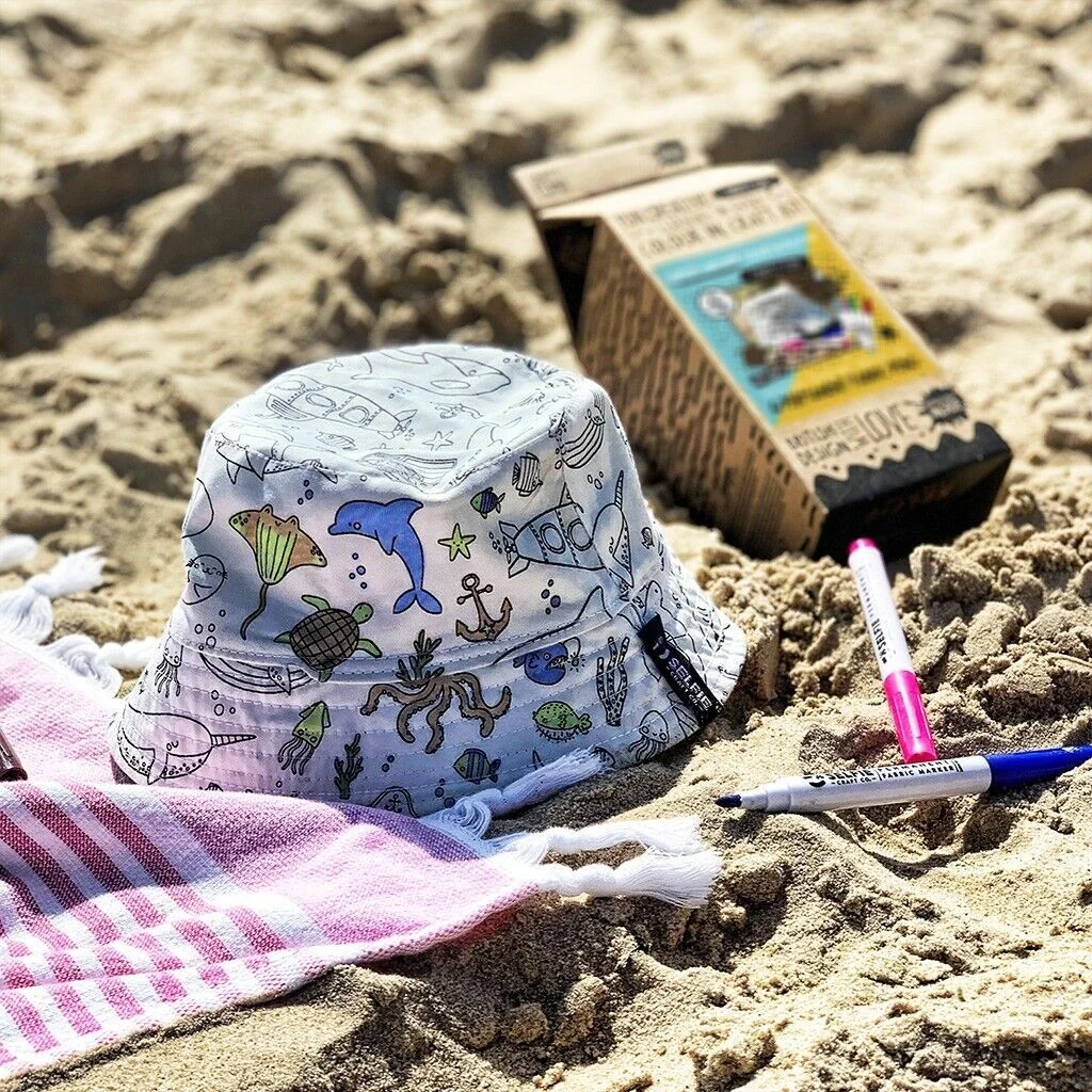 Chapeau de plage réversible Turtley à colorier – Tortues & Tigres – Kit créatif enfant – Image 2