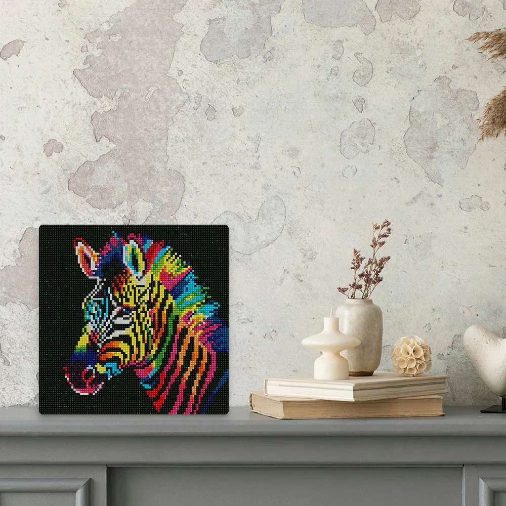Mini Diamond Painting 25x25cm avec cadre - Zèbre Néon – Image 2