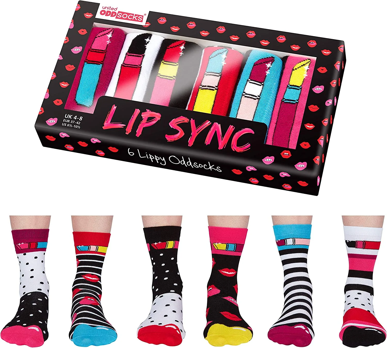 Coffret Chaussettes Dépareillées Lip Sync – United Oddsocks | 6 Chaussettes Fun Femme | Taille 37-42 – Image 2