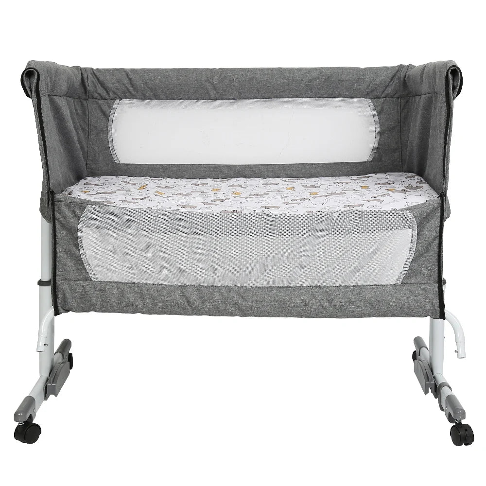 Lit bébé 3 en 1 berceau mobile, réglable avec moustiquaire, matelas, et panier de rangement – Image 4