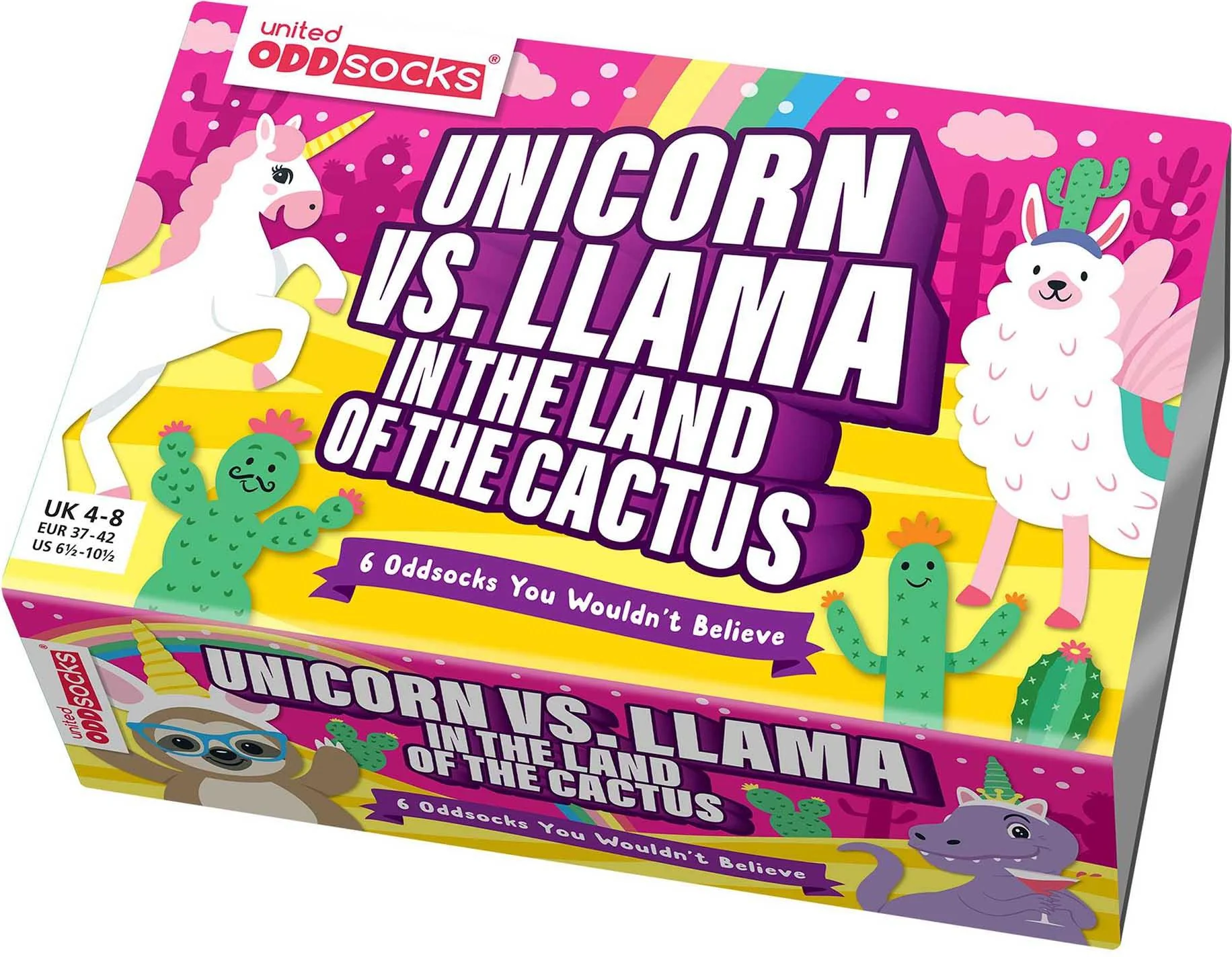 UNITED ODDSOCKS - LICORNE CONTRE LAMA AU PAYS DU CACTUS - COFFRET ADULTE DE 6 ODD SOCKS EUR 37-42 – Image 2