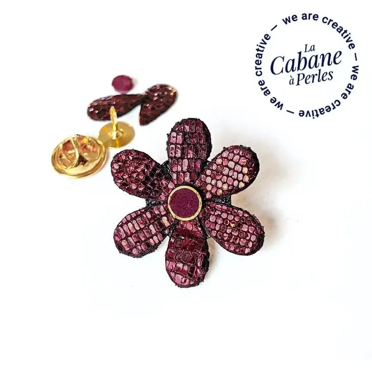 Mini Kit Daphne Pins Cuir Fleur Prune Diy – Image 2